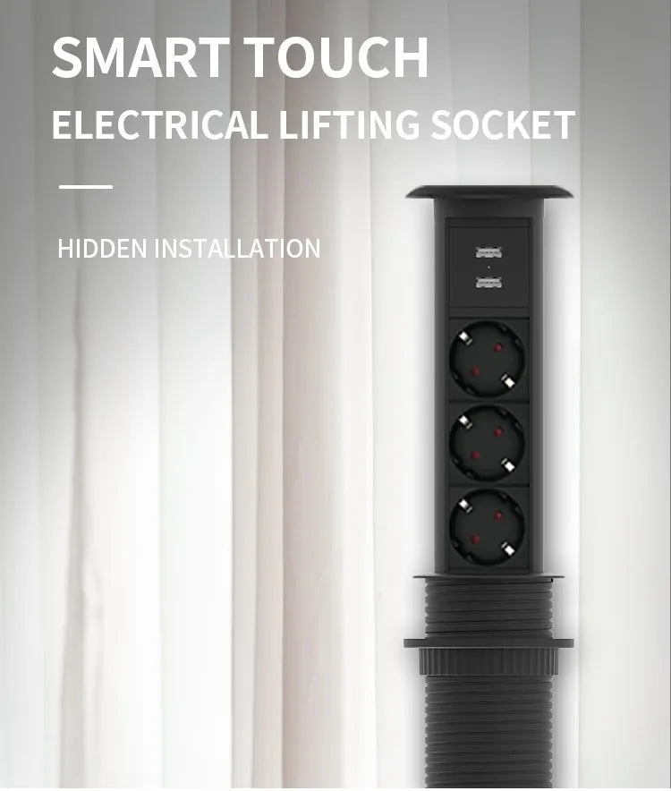 Prelungitor incorporabil blat smart LIFT BOX USB automatic 3P 2m/3×1,5mm